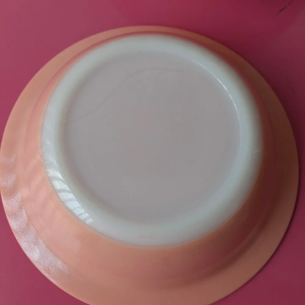 Hazel Atlas Moderntone Peach/Pink Milk Glass Soup Bowls Set of 2 Vintage MCM